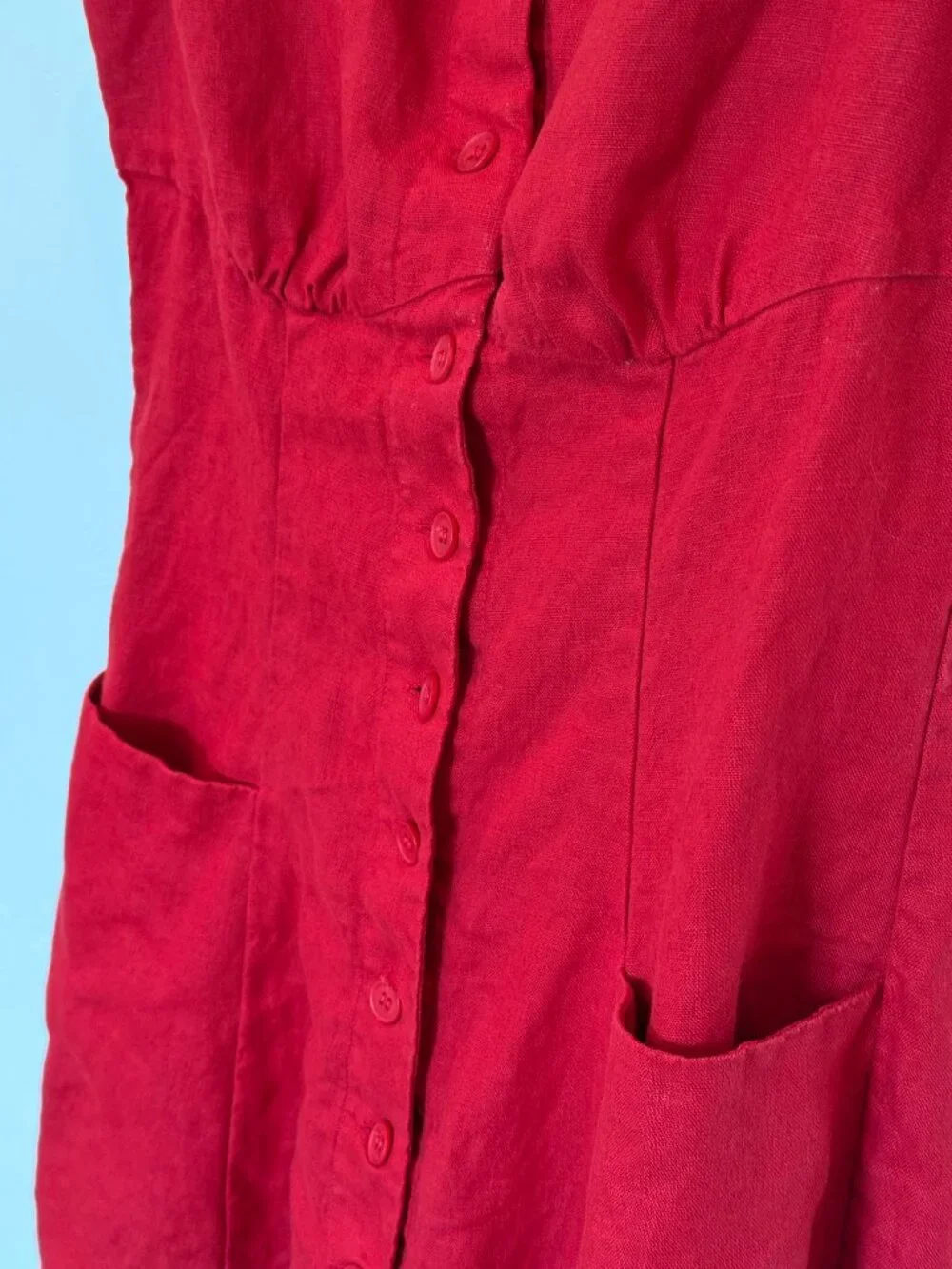 Reformation Louisa Linen Dress Red - Size 6 - Picture 3 of 6